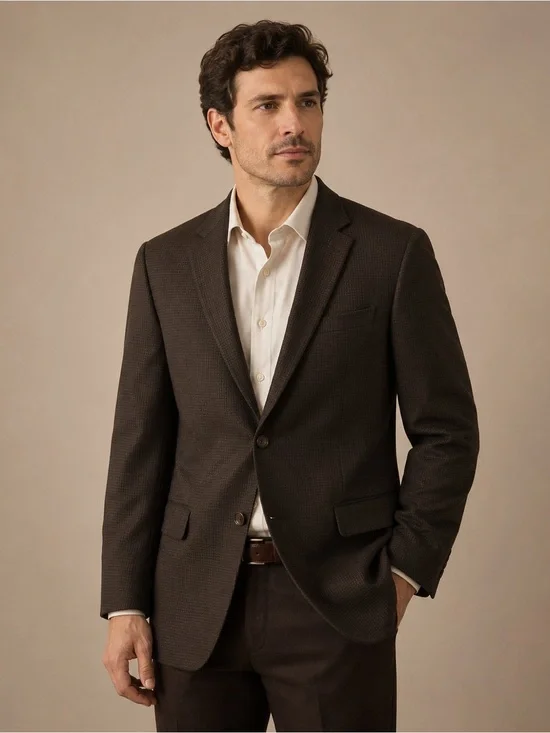 CHAPS 100% Wool Brown Houndstooth Sport Coat Blazer Men’s 48R