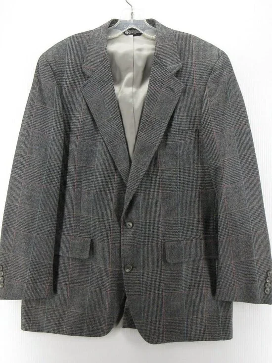 VINTAGE Majer Sport Coat 44 Blazer Pure Wool Glen Plaid Jacket USA *