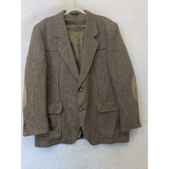 Pendleton Sport Coat Blazer Men's 44 Brown Wool Elbow Patches Tweed
