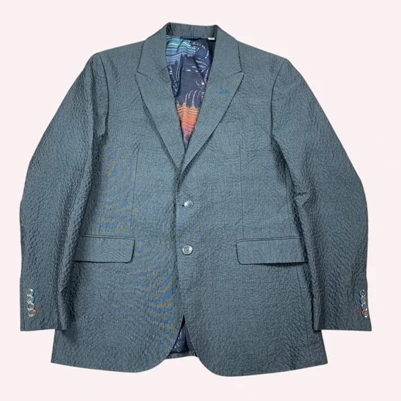 Robert Graham Barrichello Seersucker Sport Coat Mens 44 Tailored Fit Grey Blazer
