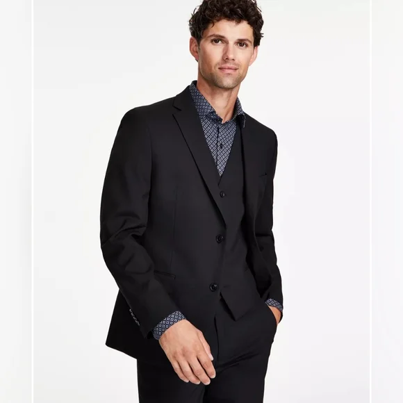 ALFANI Men's Slim-Fit Stretch Solid Suit Jacket In Black Size 44S