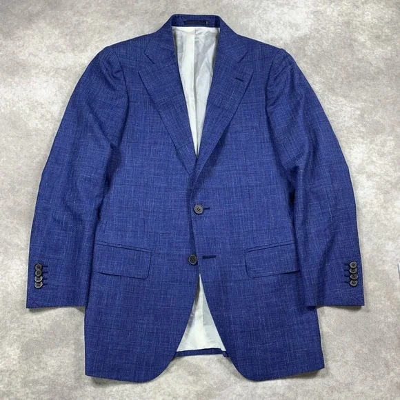 Suitsupply Lazio Blazer Mens 34R Blue Glen Plaid Linen Vitale Barberis Canonico