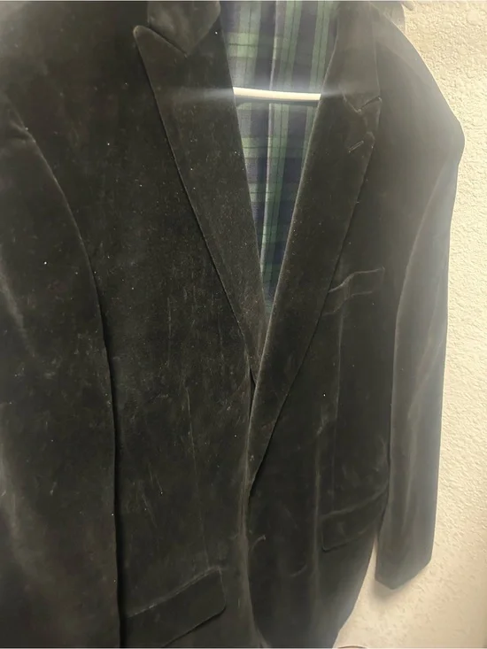 Merona Black Velvet Sport Coat with Tartan Lining