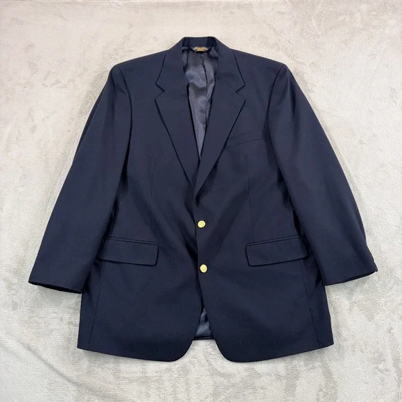 Vintage Brooks Brothers Brooksease Navy Hopsack Gold Button Blazer 44L Made USA