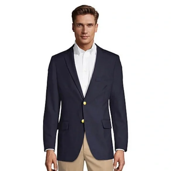 LANDS END' Men's Tailored Fit Hopsack Blazer, dark navy