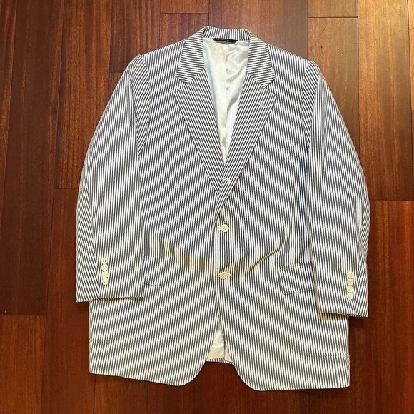 BROOKS BROTHERS Blazer Men 46 Short Wool USA Union Stripe Seersucker Suit Coat