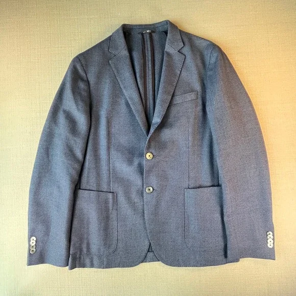Hugo Boss Blazer Mens 40R Blue Nold2 Slim Fit Textured Two Button Sport Coat