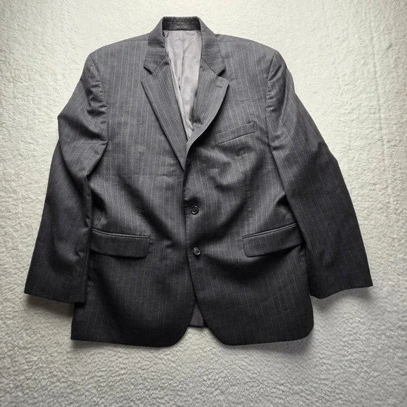 Lauren Ralph Lauren Suit Jacket Mens 46R Gray Pinstripe 100% Wool 2 Button