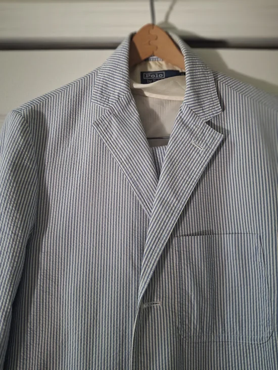 Polo by Ralph Lauren  Blue & White Striped Seersucker Blazer and Pant Set