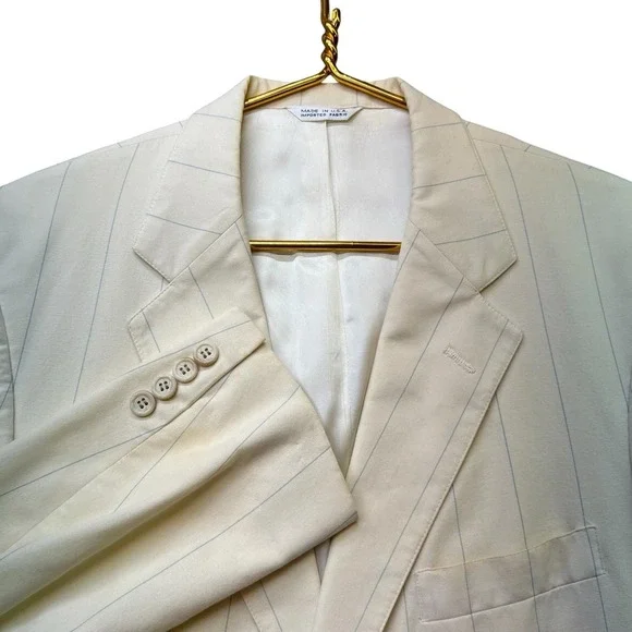 Vintage Polo Ralph Lauren Saks Fifth Avenue Ivory Pinstripe Blazer 42R USA