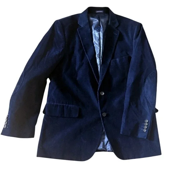 Stafford Navy Corduroy Sport Coat Blazer Classic Fit Elbow Patches 46in Classic