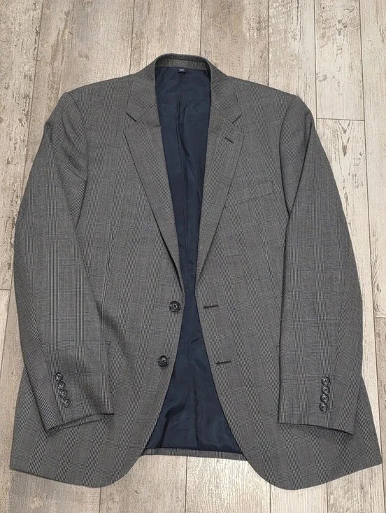 42R Men's J. Crew Thompson Blazer Tartan Plaid Gray All Wool Sport Coat Flawless