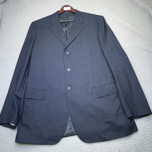 Corneliani Blazer Mens 46 Long Blue Pinstripe Extraﬁne Wool Sport Coat Italy 3B