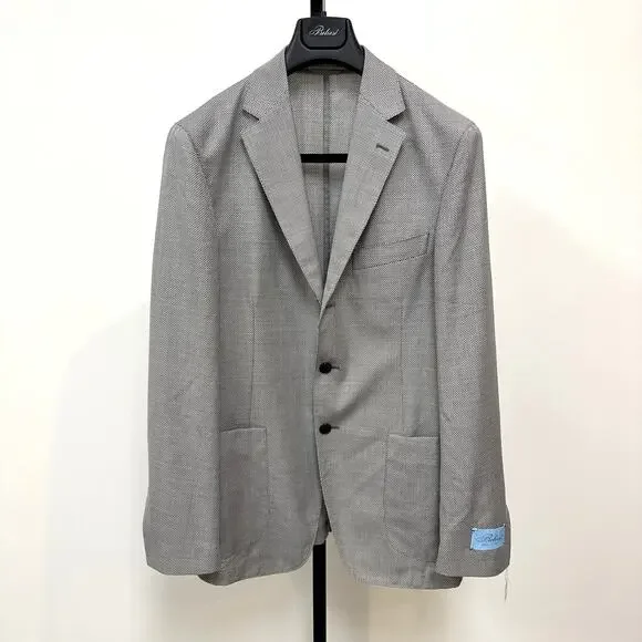Belvest Wool Grey Houndstooth Unstructured Sport Coat 48 NEW Blazer Italian