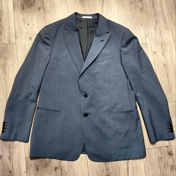 Armani Collezioni G-Line Single Breasted Wool And Silk Blend Blazer Blue