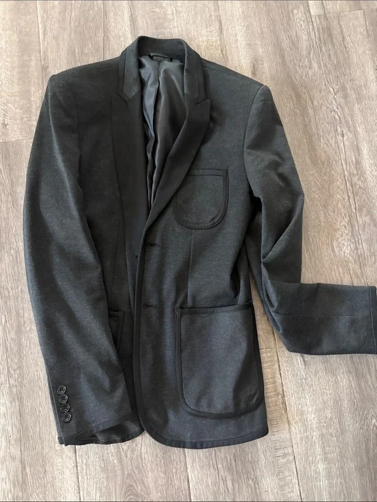 Zara Men's Black Notch-Lapel Patch-Pocket Blazer
