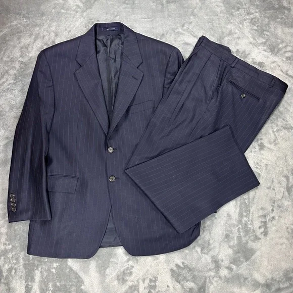 Vintage Chaps Ralph Lauren Mens Navy Pinstripe Wool Cashmere Suit 40S 35W