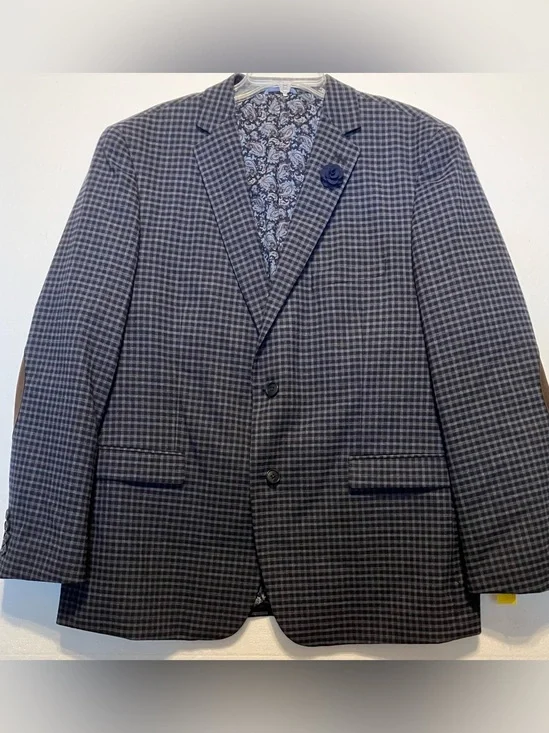 Crown & Ivy Poly Spandex Men’s 44R Blue Blazer Jacket with elbow Patch’s