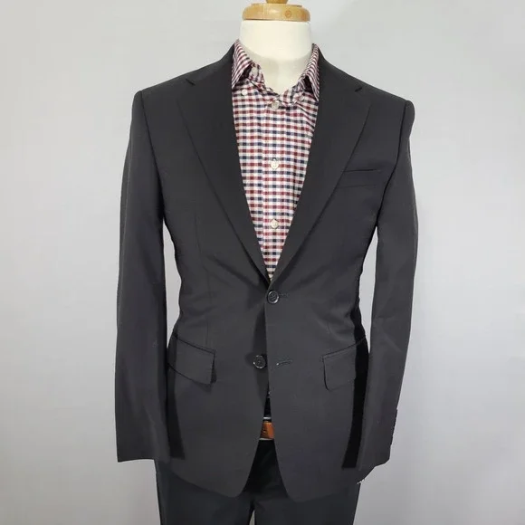 Calvin Klein Men's Sport Coat Blazer Two Button Solid Black Wool Blend XSLIM 38S