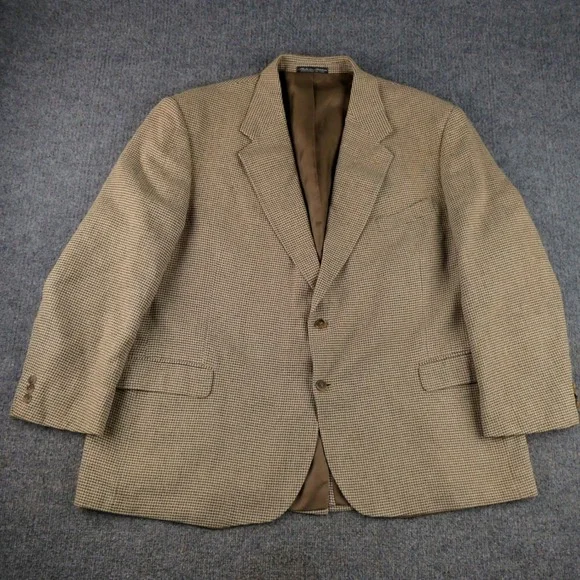 Croft Barrow Blazer Mens 50R Tan Houndstooth Silk Wide Lapel Vintage 90s