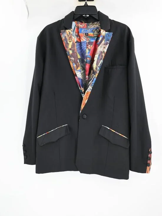 Volcom tuxedo Blazer Mens Large  One Button Animals Printed Lined sport coat