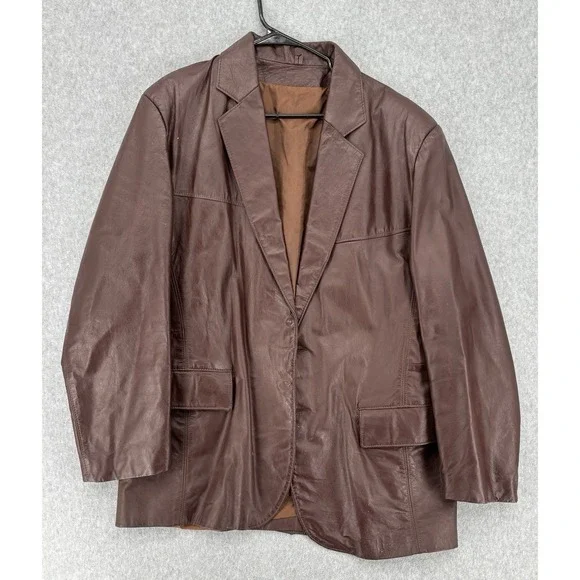 Vintage Sears The Leather Shop Brown Leather Blazer Jacket 46R Men's