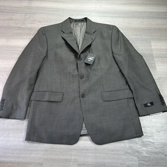NEW Calvin Klein‎ Suit Jacket Mens 40 Short Gray Wool Check 3 Button Made Canada