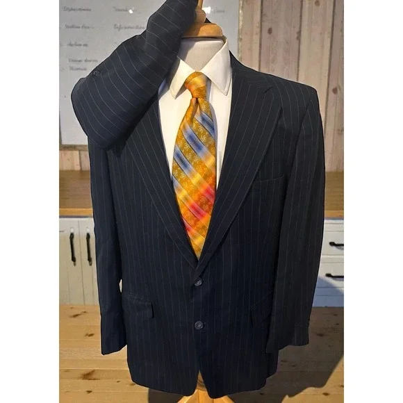 Towncraft Plus Men's Suit Sz‎ 44R Blue Pinstripe Pants 42 x 30 USA Union Made
