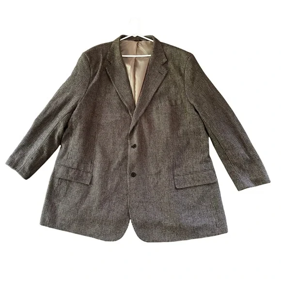 Oak Hill Brown Micro Houndstooth Two Button Blazer Sport Coat Men's 58 Long
