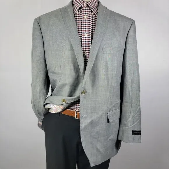 Van Heusen Men's Sport Coat Blazer Two Button Gray Sharskin Polyester Blend 48R‎