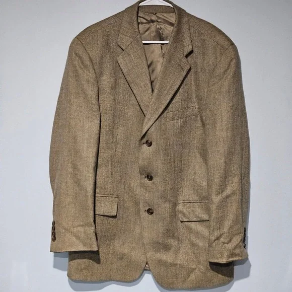 Polo University Club Ralph Lauren Silk Wool Linen Herringbone Blazer 43R Tan