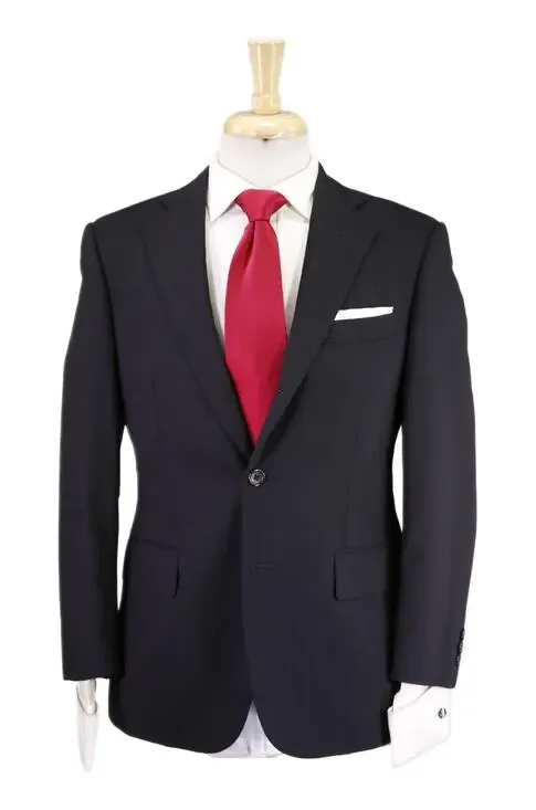 J Press Black Striped 3/2 Roll Lapel Wool Suit 34S
