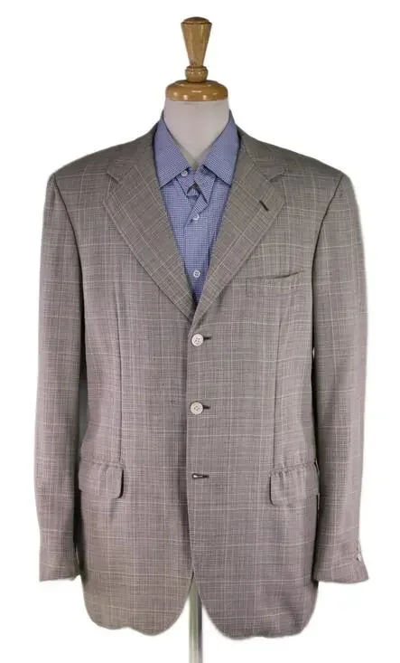 Brioni Nomentano Gray Knit Windowpane Wool Blazer Sportcoat 41R 42R