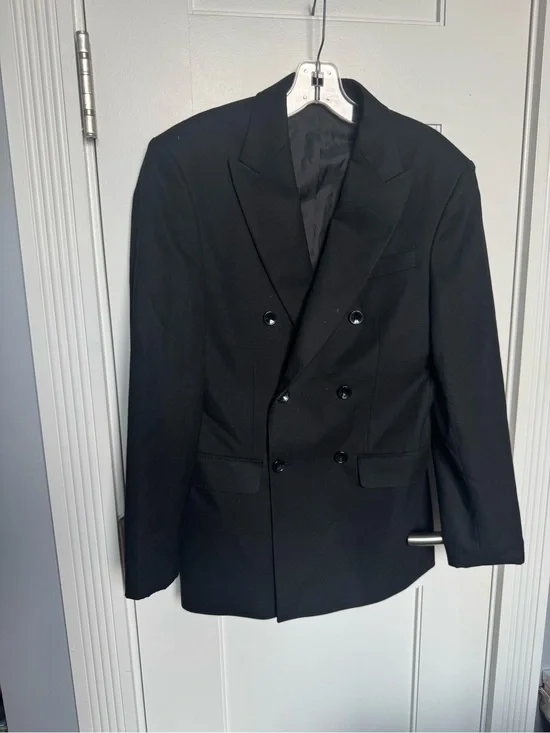 Zara Black Double-Breasted Suit Blazer