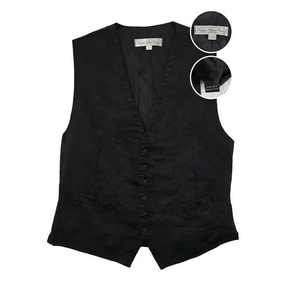 Robert Talbott Protocol Mens L Black Silk Tuxedo Vest Waistcoat Buckle Back