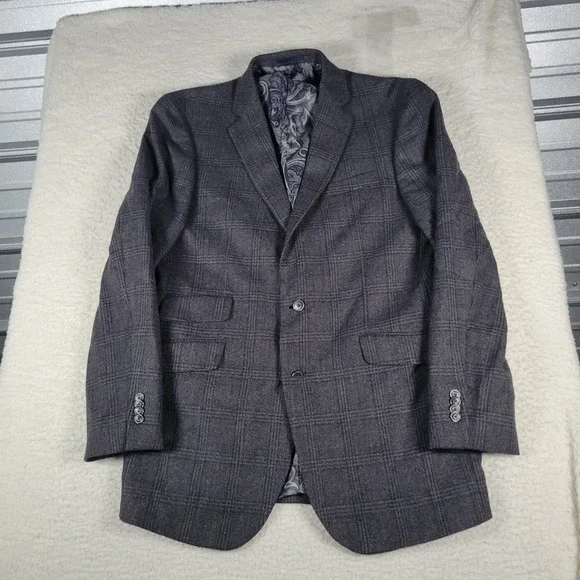 Jos. A. Bank Sport Coat Mens 40L Grey Windowpane 100% Wool 1905 Washington