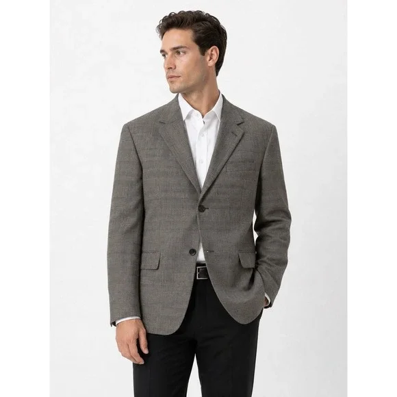 Jos. A. Bank 42 Short Gray Glen Plaid 100% Wool Sport Coat Blazer Classic EUC