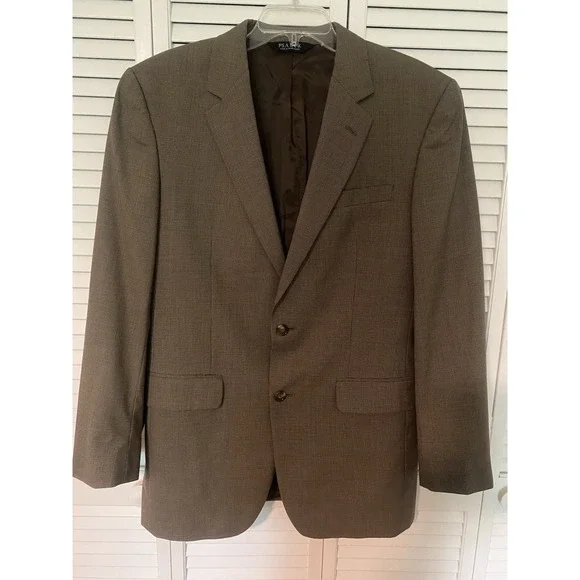 Jos. A. Bank 40L Brown Houndstooth 100% Wool Sport Coat Blazer Mens Flawed
