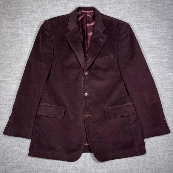 Magee Mens Burgundy Soft Brushed Cotton 3 Button Blazer Jacket 44R Plum Velvet