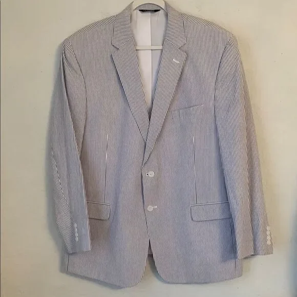 Jos.A Bank Cotton Blue White Striped Men's Blazer Pockets Two Button Size 48R