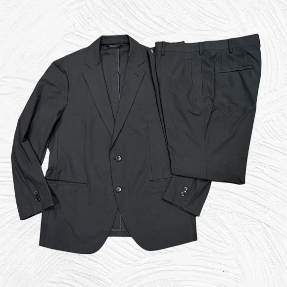 Sene Mens Black 2 Pc Suit FlexTech Stretch Custom 42R 37X29 Slim Taper