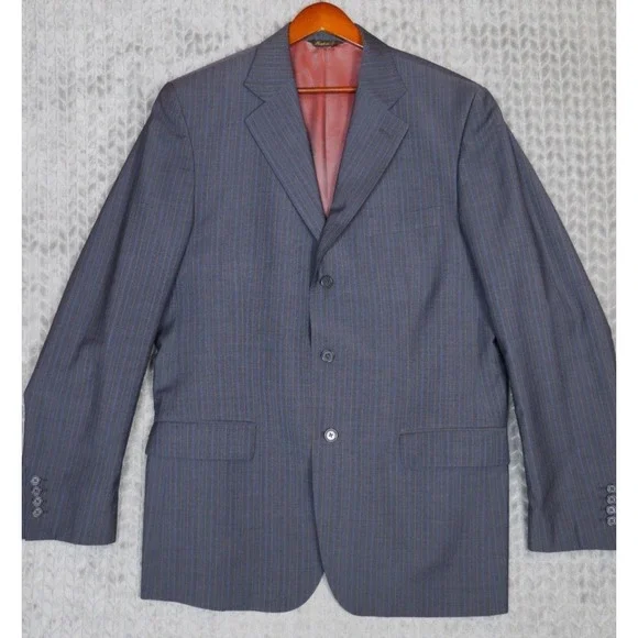 Marenzio Uomo Mens Super 120s Wool Pinstripe Blazer 58L Blue Grey Made in Italy