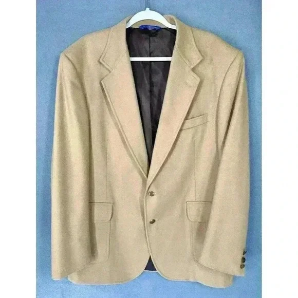 Pendleton Wool Blazer Jacket Size 44 Long Sportcoat Khaki Tan Gold 2 Button EUC