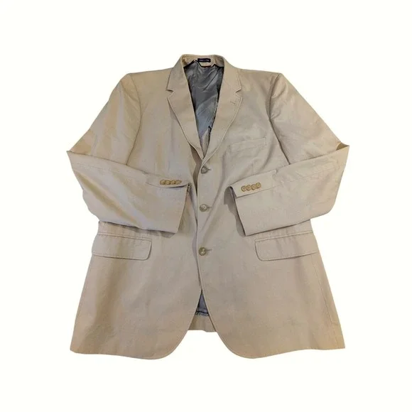 Vintage J Crew Blazer Sport Coat Jacket Mens‎ 46R Tan Cotton Business Casual