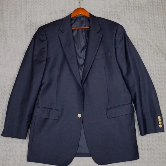 Lauren Ralph Lauren Blazer Men 42L Navy Gold Button Wool Blend Sport Coat (Fair)