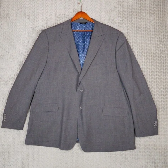 Paul Fredrick Blazer Men 52L Grey Sport Coat Wool Blend Stretch Floral Pattern