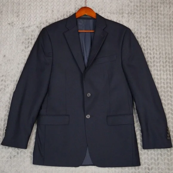 Lauren Ralph Lauren Blazer Men 38R Navy Blue Solid Sport Coat Wool Blend