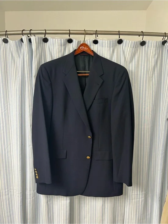 Men's Navy Two-Button Blazer with Gold Buttons