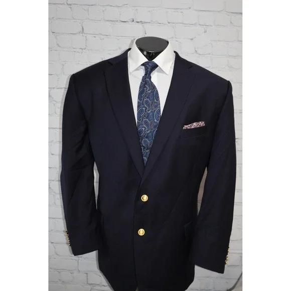 Lauren Ralph Lauren Blazer Mens 48L Navy Blue Wool Two Button Gold Crest