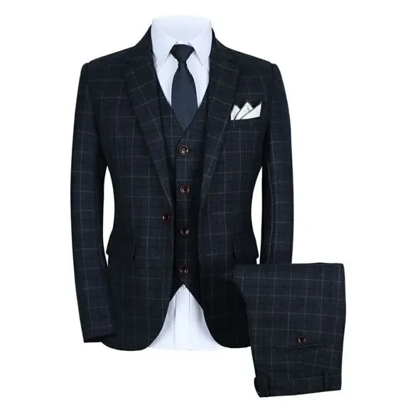 Men’s Mogu Plaid 3 Piece Suit Jacket 40 Pants 38 NWOT
